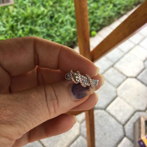 Sterling Silver Two Tone Rose Gold Plated Classic Twisted Clear CZ Ring Size 6 - Picture 5 of 6